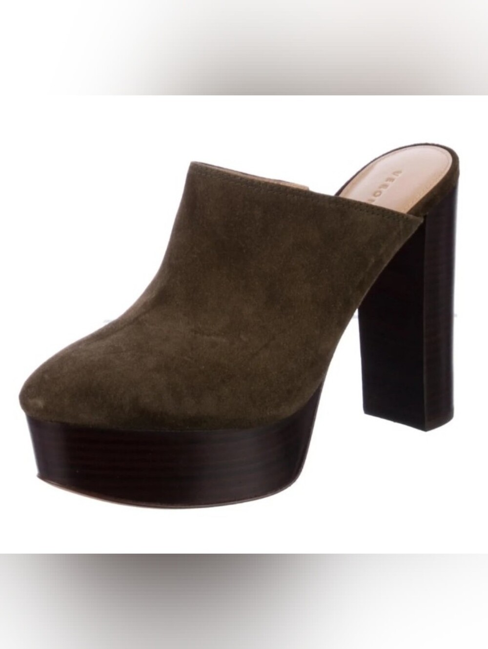 NEW-$395 VERONICA BEARD Maren Olive Suede Platform Mules Heels -7.5